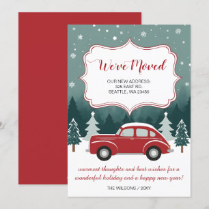 Voiture rouge Noël Nous avons déménagé Faire-part