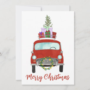 Voiture rouge rétro avec cadeaux Carte de Vacances