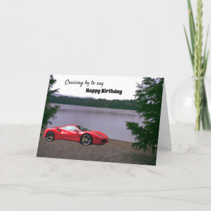 Voiture rouge sur la plage Carte d'anniversaire