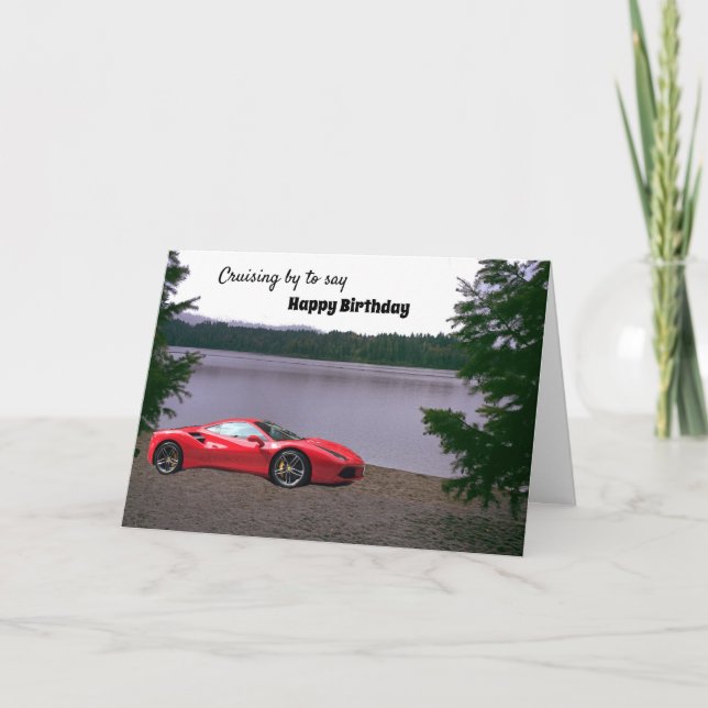 Voiture rouge sur la plage Carte d'anniversaire (Devant)