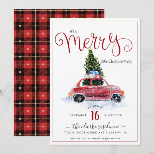 Voiture rouge vintage avec invitation à l'arbre de