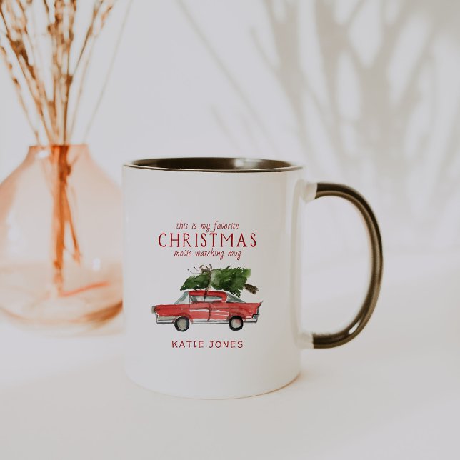 Voiture rouge Watercolor | Mug de Noël favori (Créateur téléchargé)