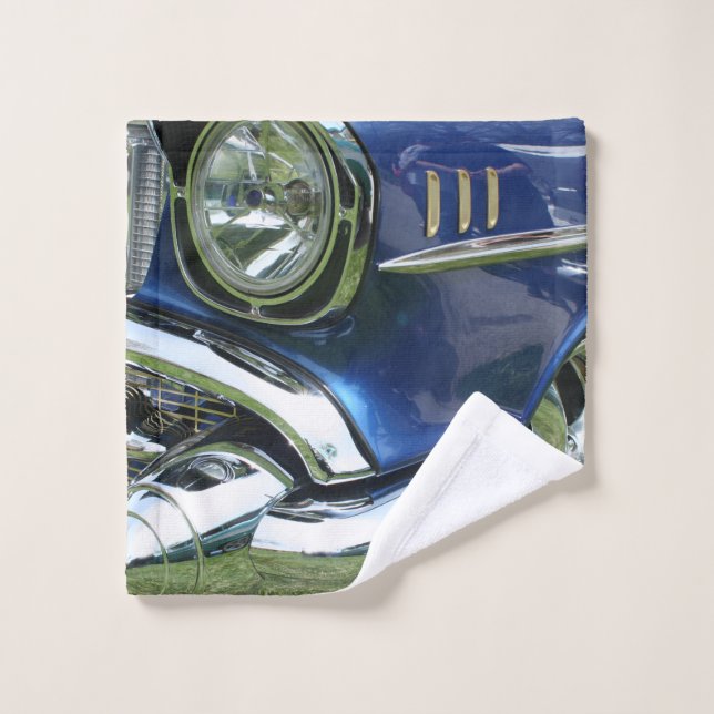 Voiture Vintage Bleue 1957 Chevy (Gant de toilette)