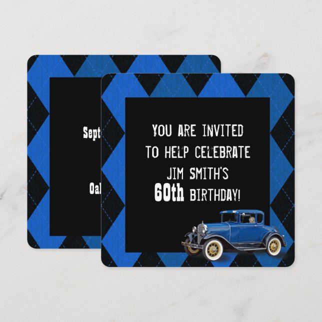 Voiture Vintage Invitation d'anniversaire (Devant / Derrière)