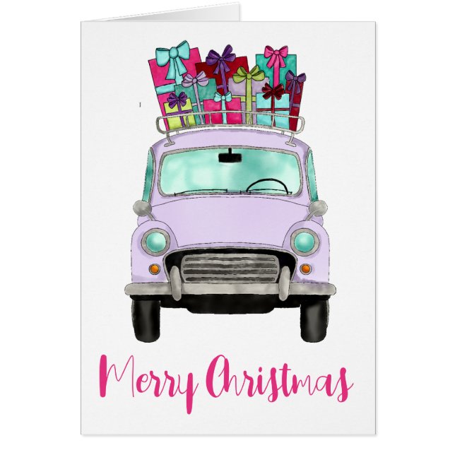 Voiture Violet avec cadeaux de Noël (Devant)