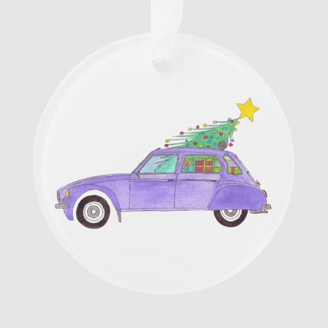 Voiture violette avec cadeaux de Noël (devant)