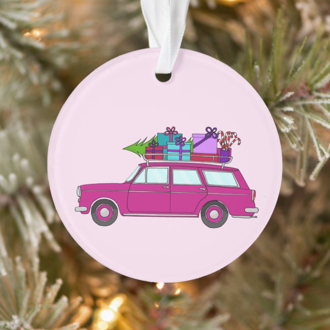 Voiture violette avec cadeaux de Noël (Arbre)