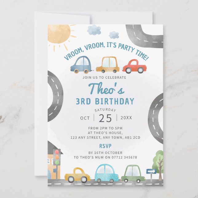 Voitures Anniversaire Fête Invitation Thème de tra (Devant)