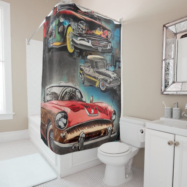 Voitures classiques Abstraites Rideau de douche de (En situation)