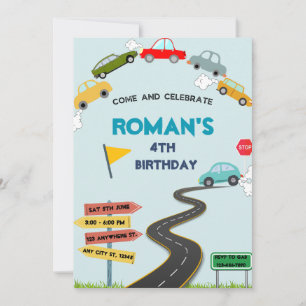 Voitures colorées Invitation Anniversaire