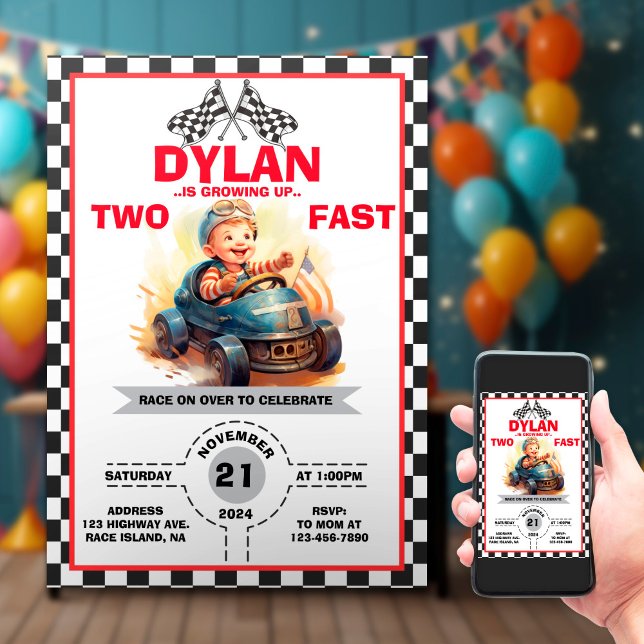 Voitures de course 2e anniversaire Invitation (Créateur téléchargé)