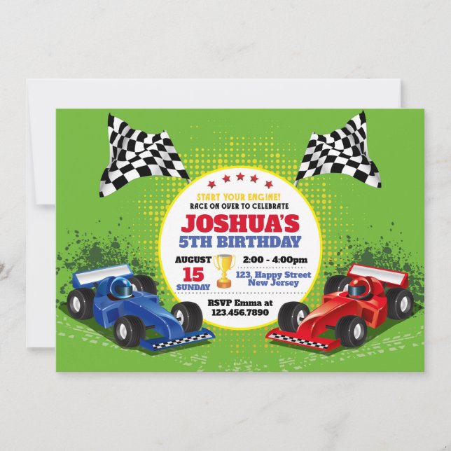 Voitures de course Invitation Anniversaire (Devant)