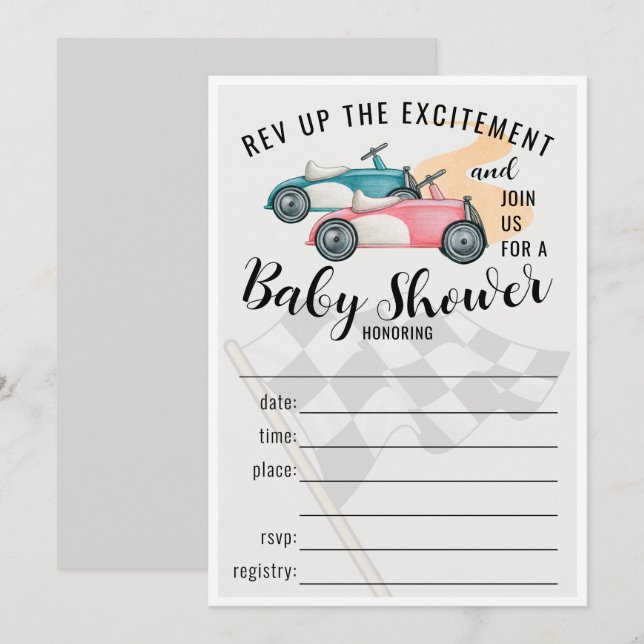 Voitures De Course Remplir Dans Invitation Baby sh (Devant / Derrière)
