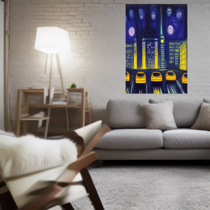 Voitures jaunes dans la ville   AI Art Poster