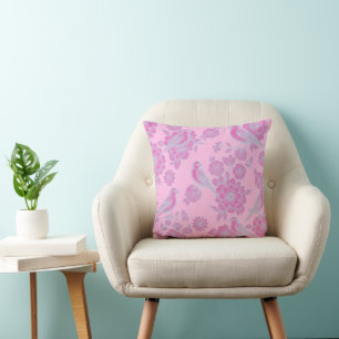 Vol Soft Pink 🌸 Floral Bird Throw Pillow