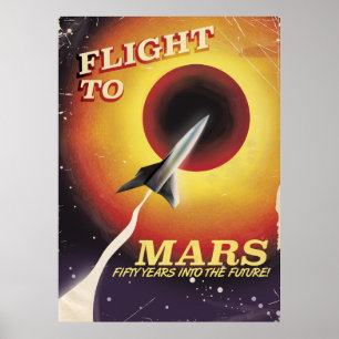 Vol vers Mars ! poster de science-fiction vintage