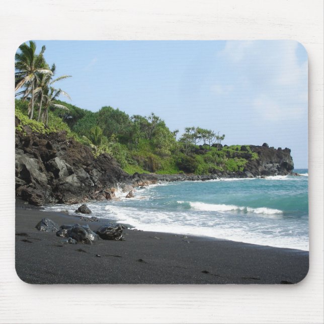 Volcanic black sand beach on Hawaii mousepad (Front)