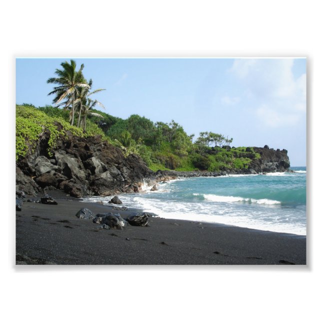Volcanic black sand beach on Hawaii photo print (Front)
