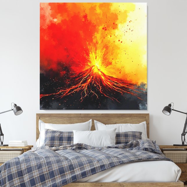 Volcanic Eruption Abstract Art Canvas Print (Insitu(Bedroom))