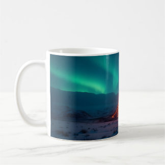 Volcanic Eruption Under the Aurora Borealis Coffee Mug