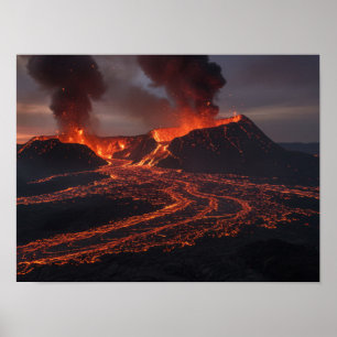 Volcanic Fury: Eruption and Flow at Twilight Poster