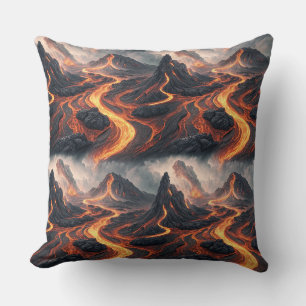 Volcanic Lava Flow Dark Landscape Pattern Artwork Throw Pillow