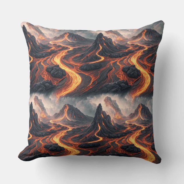 Volcanic Lava Flow Dark Landscape Pattern Artwork Throw Pillow (Front)