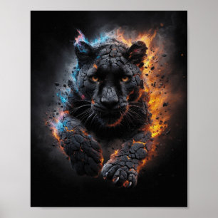 Volcanic Panther Rising from Flames Descri Poster
