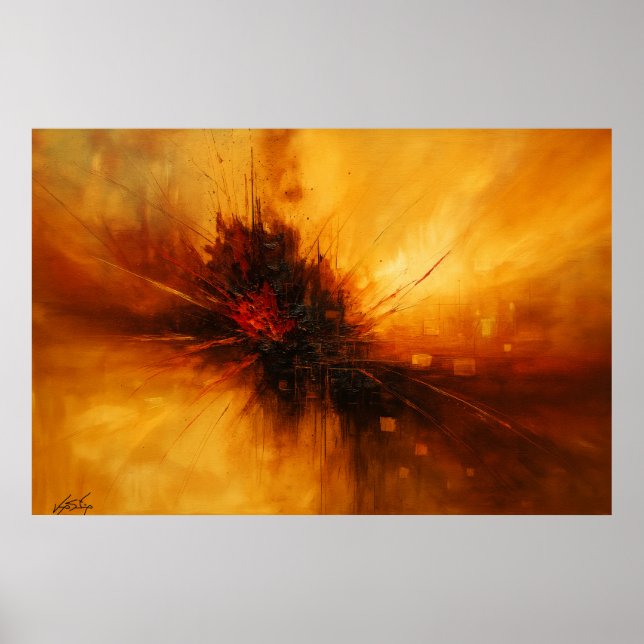 Volcanic Pulse - Red and Amber Abstract Eruption Poster (Front)
