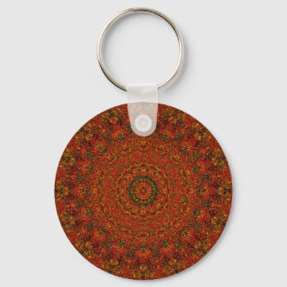 Volcanic Red Abstract Mandala Keychain