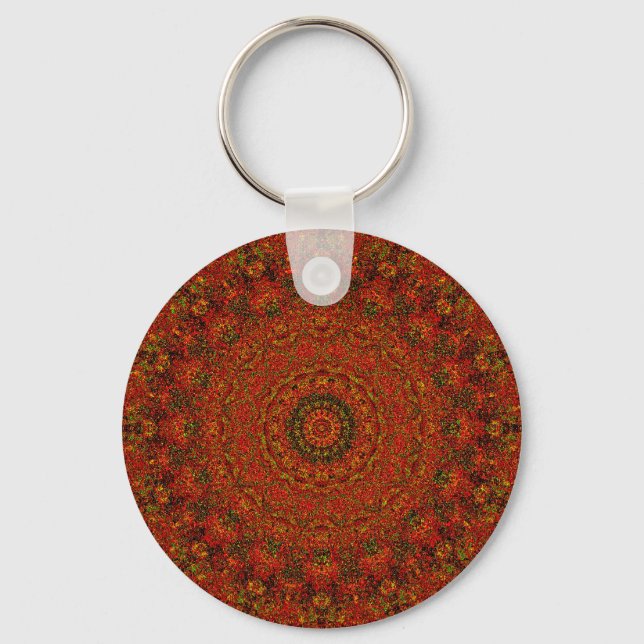 Volcanic Red Abstract Mandala Keychain (Front)