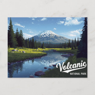 Volcanic Snow Peak River Vintage Art Postcard