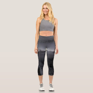 Volcanic Sunset Over Majestic Mountain Peaks Capri Leggings