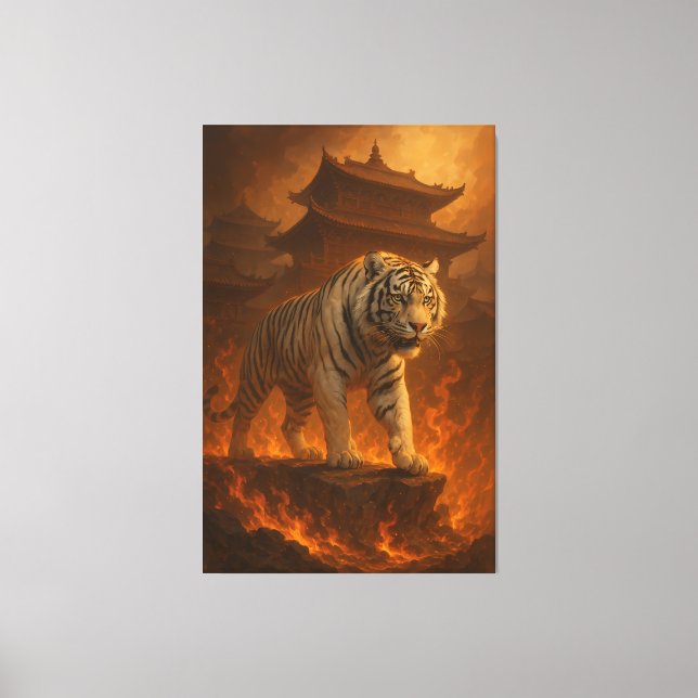 Volcanic White Tiger | Inferno King of the Fire Re Canvas Print (Front)