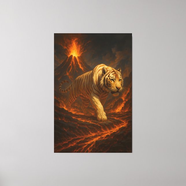 Volcanic White Tiger | Inferno King of the Fire Re Canvas Print (Front)