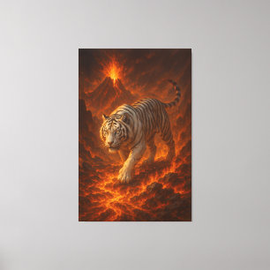 Volcanic White Tiger Inferno King of the Fire Re Canvas Print