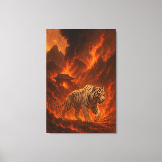 Volcanic White Tiger | Inferno King of the Fire Re Canvas Print (Front)
