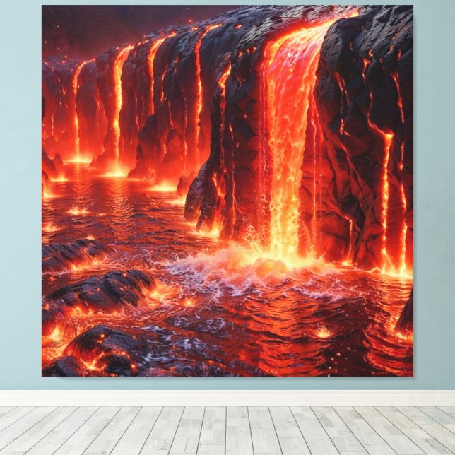 volcano erupting canvas print (Insitu(Wood Floor))