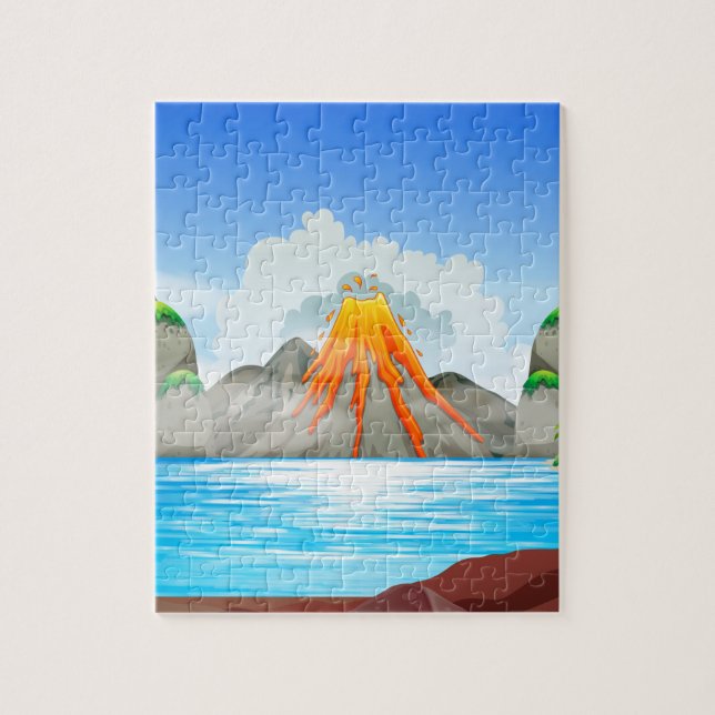 Volcano eruption at the lake jigsaw puzzle (Vertical)