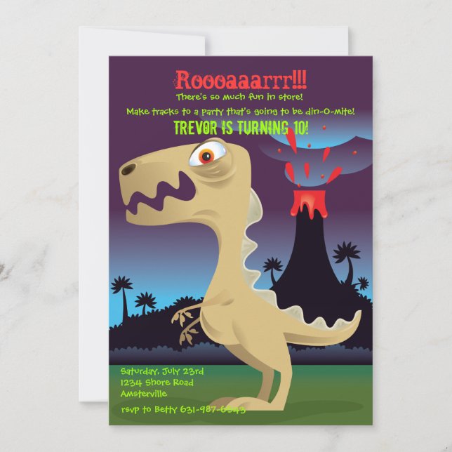 Volcano Eruption Dinosaur Birthday Party Invites (Front)
