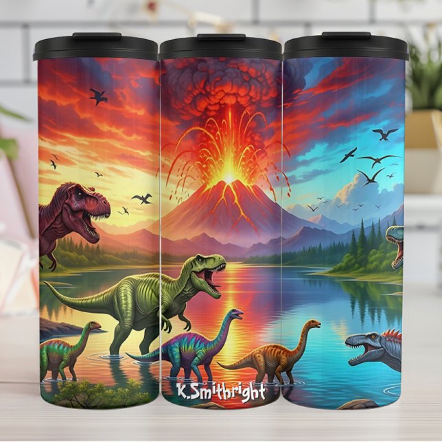 Volcano Eruption Dinosaurs Prehistoric Lake Thermal Tumbler (Creator Uploaded)