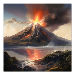 Volcano Eruption over Water Photo Print