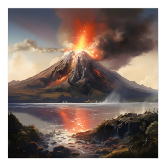 Volcano Eruption over Water Photo Print (Front)