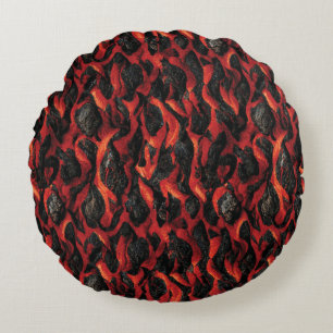 Volcano Eruption   Rock and Lava Repeating Pattern Round Pillow