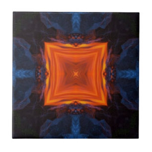 Volcano lava orange fire grey ashes geometric art tile