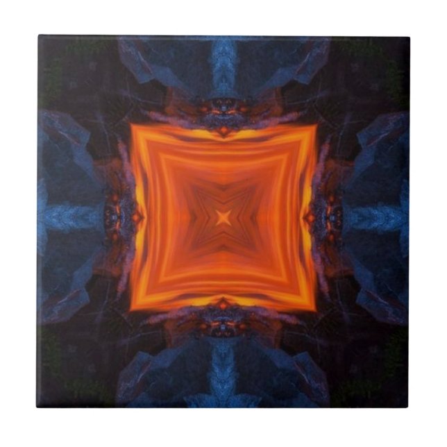 Volcano lava orange fire grey ashes geometric art tile (Front)