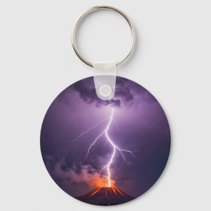 Volcano Lightning Eruption Dramatic Night Keychain