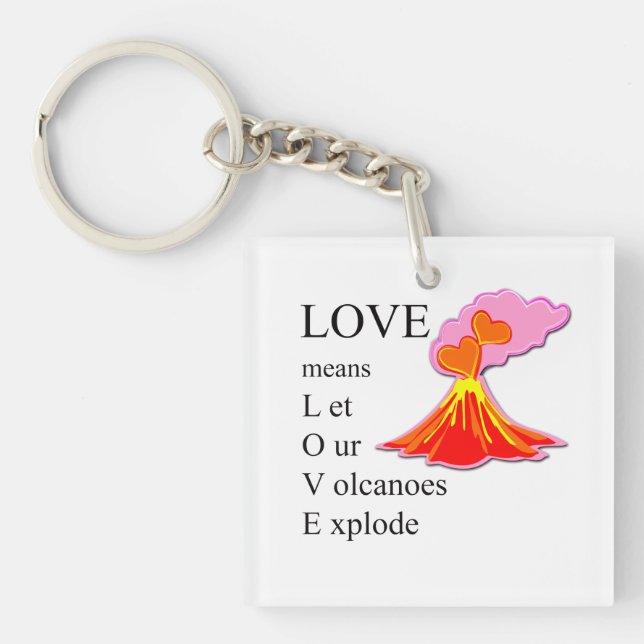 Volcano LOVE  Glass Coaster Keychain (Front)