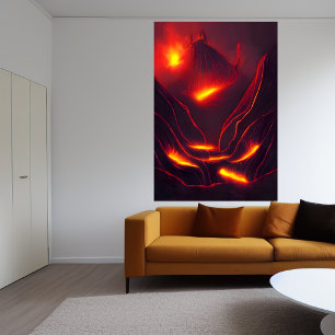Volcano, mountain and lava   AI Art  Poster