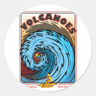VOLCANOES BAJA MEXICO SURFING CLASSIC ROUND STICKER